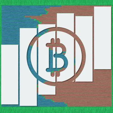 Bitcoin logotype with shadows and lines in sketch format. 3D illustration for Stockillustratie