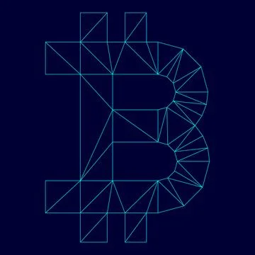 Bitcoin low poly triangulation triangulated polygonal electric cyan blue vi.. Stock Illustration