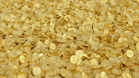 Bitcoin lying on a pile of Bitcoins Stock Footage 163309463