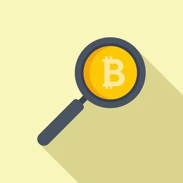 Bitcoin magnifier icon flat vector. Crypto money Ilustración de archivo