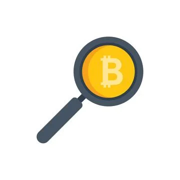 Bitcoin magnifier icon flat vector. Crypto money Illustrazione stock