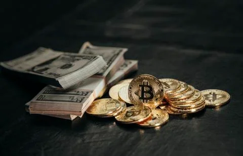 Bitcoin in a man's hand Stock Photos