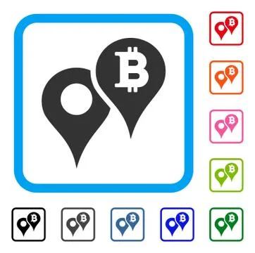 Bitcoin Map Markers Framed Icon Ilustración de archivo
