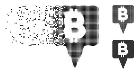Bitcoin Map Pointer Dissolving Pixel Halftone Icon Stock Illustration