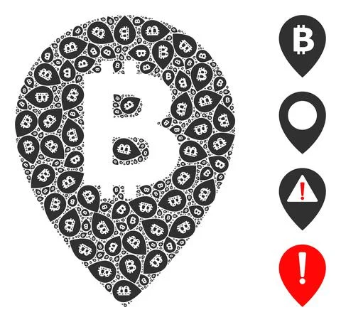 Bitcoin Map Pointer Icon Recursive Composition 스톡 일러스트
