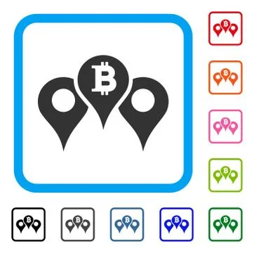 Bitcoin Map Pointers Framed Icon Stock Illustration