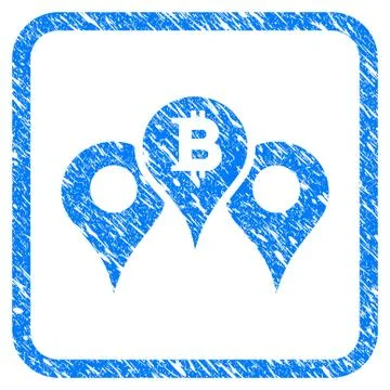 Bitcoin Map Pointers Framed Stamp 스톡 일러스트