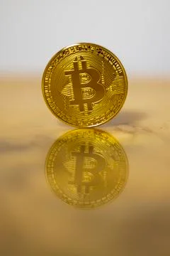 Bitcoin on marble background Stock Photos