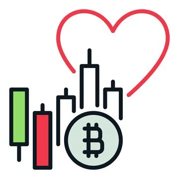 Bitcoin Market Chart with Heart vector Trading colored icon or design element Stock Illustration