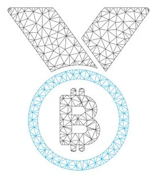 Bitcoin Medal with Ribbons Vector Mesh Carcass Model 스톡 일러스트