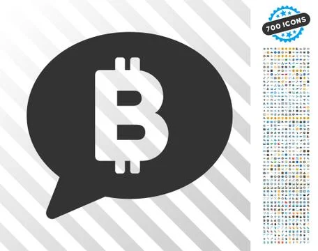 Bitcoin Message Balloon Flat Icon with Bonus Illustration