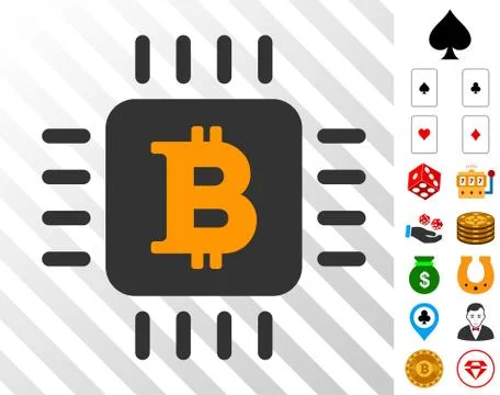 Bitcoin Microprocessor Icon with Bonus Illustrazione stock