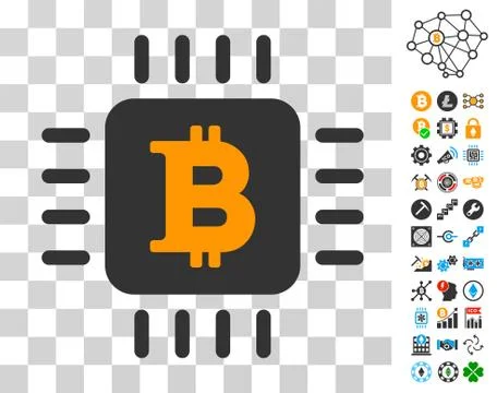 Bitcoin Microprocessor Icon with Bonus Illustrazione stock