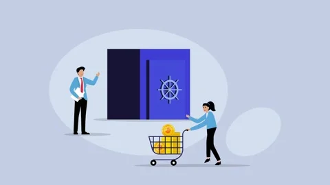 Bitcoin miner put btc coins in a safety vault cartoon animation Vídeos de archivo 276340920