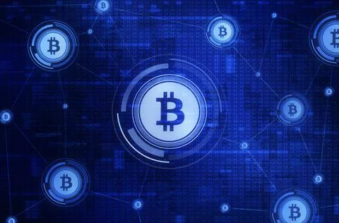 Bitcoin mining and blockchain technology Stock Illustration