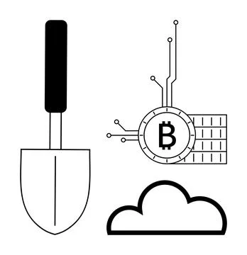 Bitcoin Mining and Cloud Computing Vector Illustration in Minimalist Style 스톡 일러스트
