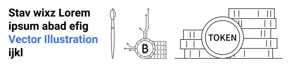 Bitcoin Mining and Token Cryptocurrency with Blockchain Technology Theme Ve.. Illustrazione stock