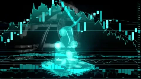 Bitcoin mining animation abstract graph trading in background overlay Stock Footage 246683182