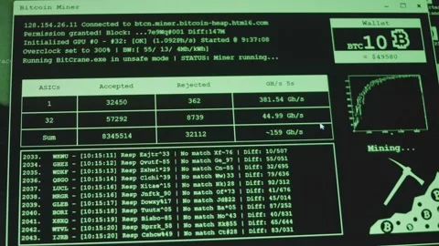 Bitcoin mining application on computer screen. Cryptocurrency business Stock Footage 272593472