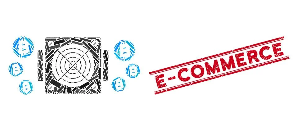 Bitcoin Mining ASIC Device Mosaic and Distress E-Commerce Stamp with Lines Stockillustratie