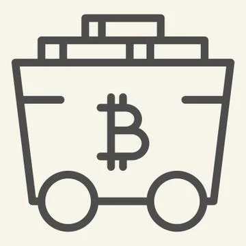 Bitcoin mining cart line icon. Crypto carriage vector illustration isolated on 스톡 일러스트