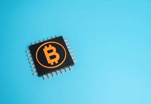 Bitcoin mining chip. Cryptocurrency infrastructure. Digital economy, blockc.. Stock Photos