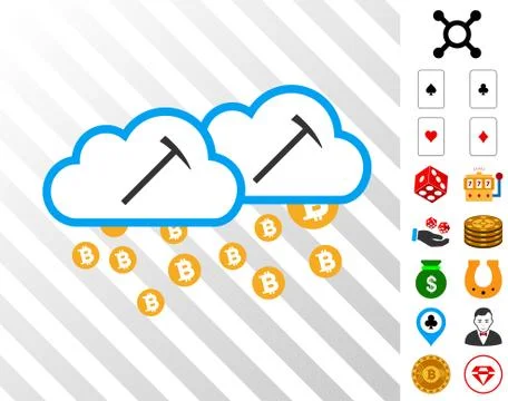 Bitcoin Mining Clouds Icon with Bonus Illustrazione stock