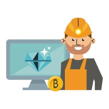 Bitcoin mining computer and worker 스톡 일러스트