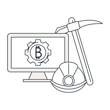 Bitcoin mining from computer with tools Stock Illustration