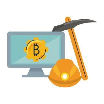 Bitcoin mining from computer with tools Stock Illustration