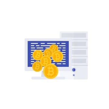 Bitcoin mining with computer vector illustration Stock Illustration