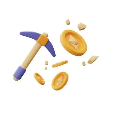 Bitcoin mining concept with Pickaxe isolated on white background,Cryptocurren Stock Illustration