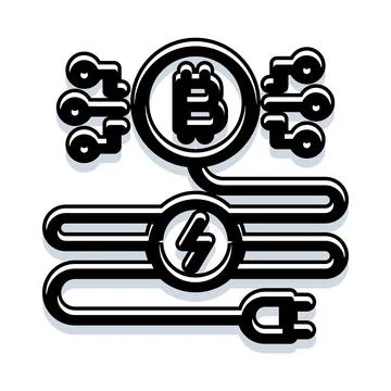 Bitcoin mining consuming electricity power for cryptocurrency blockchain イラスト素材