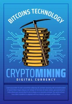 Bitcoin mining, crypto currency coins Illustrazione stock