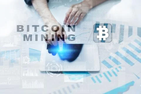 Bitcoin mining. Cryptocurrency, blockchain. Financial technology and internet Stock Photos