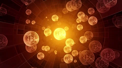 Bitcoin mining. Cryptocurrency, digital gold. 3D render. Video stock 233701746