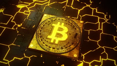 Bitcoin mining data processor blockchain  transfer energy  motherboard tech Stock Footage 156628169