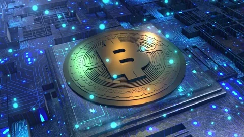 Bitcoin mining data processor blockchain transfer energy motherboard technology Stock Footage 163655352
