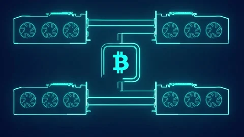 Bitcoin mining farm with high performance GPU servers technology animation Stock Footage 241834778