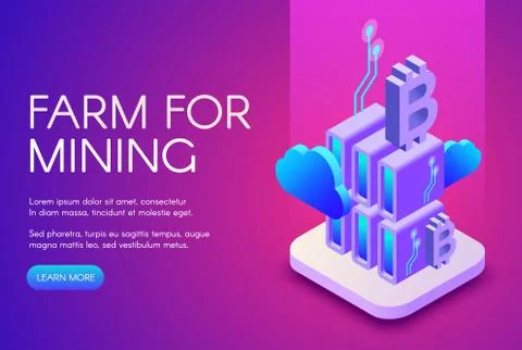 Bitcoin mining farm illustration Stock Illustration