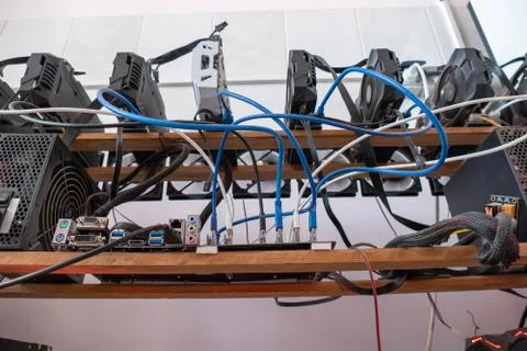 Bitcoin mining farm, IT hardware 写真素材