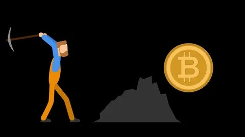 Bitcoin mining flat animation. Alpha channel. 4K Stock Footage