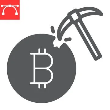 Bitcoin mining glyph icon, cryptocurrency and bitcoin, coin with pickaxe vector Stock Illustration