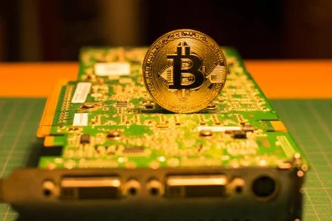 Bitcoin mining graphic card Stock Photos