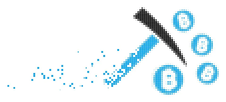 Bitcoin Mining Hammer Damaged Pixel Icon Stock Illustration