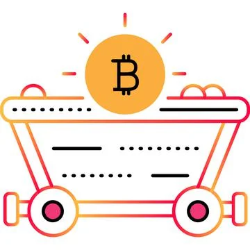 Bitcoin mining icon crypto coin on wheelbarrow Illustrazione stock