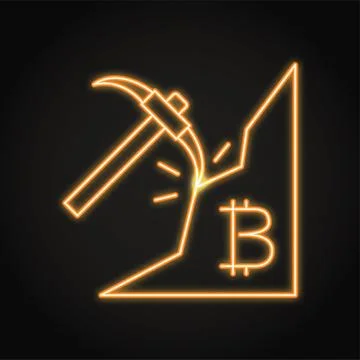 Bitcoin mining icon in neon line style Stock Illustration