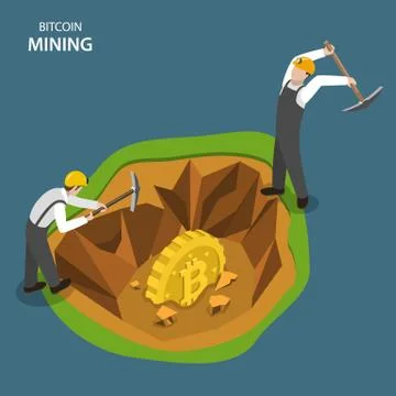 Bitcoin mining isometric flat vector concept. イラスト素材