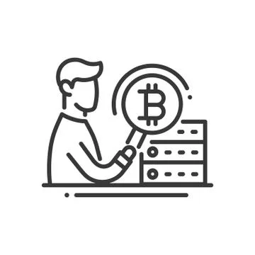 Bitcoin Mining - line design single isolated icon Stock Illustration