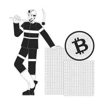 Bitcoin mining line illustration concept Stock Illustration